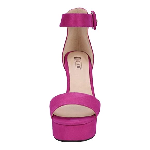 NWOB Women's platform ankle strap dress sandals, size 6.5, Rose red suede - Picture 4 of 6